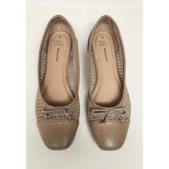 Time and Tru Womens WMTT24FF009 Brown Woven Cap Toe Slip On Size 9 Ballet Flats - Picture 6 of 11